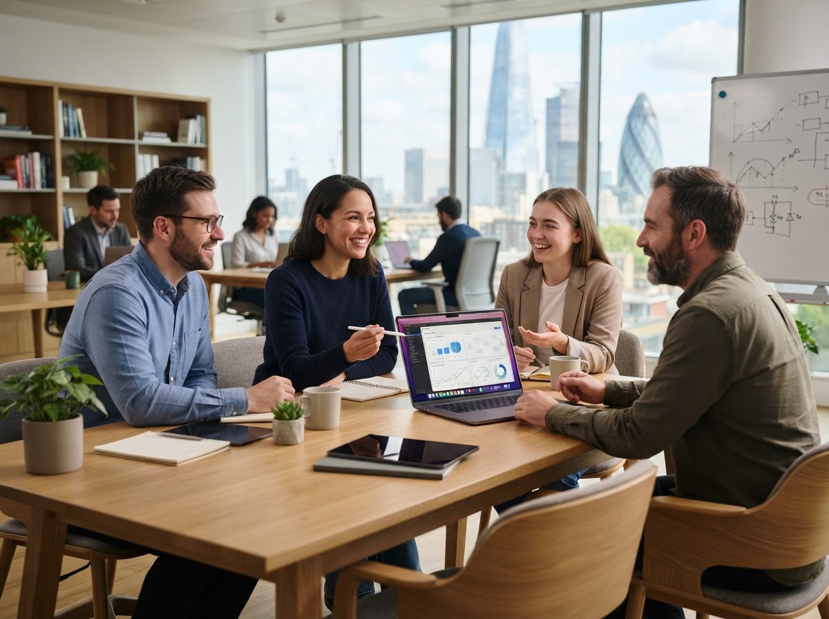 Terbit Untungtek team reviewing AI-driven strategy analytics for business treasury decisions